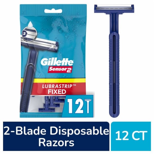Gillette Sensor2 Men's Lubrastrip Fixed Head 2-Blade Disposable Razors Perspective: front