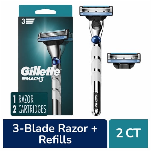 Gillette Mach3 3D Men's Razors Handle and Blade Refill Cartridges Perspective: front