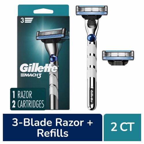Gillette Mach3 3D Motion Men's 3-Blade Razors Handle and Blade Refill Cartridges Perspective: front