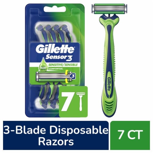 Gillette Sensor3 Sensitive Men's Disposable Razors Perspective: front