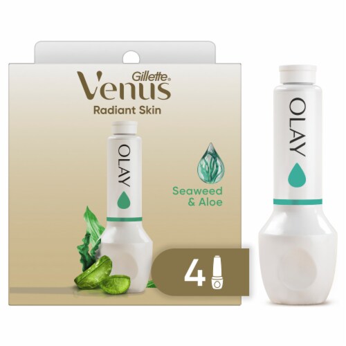 Gillette Venus Radiant Skin Seaweed & Aloe Olay Razor Moisturizer Refills Perspective: front