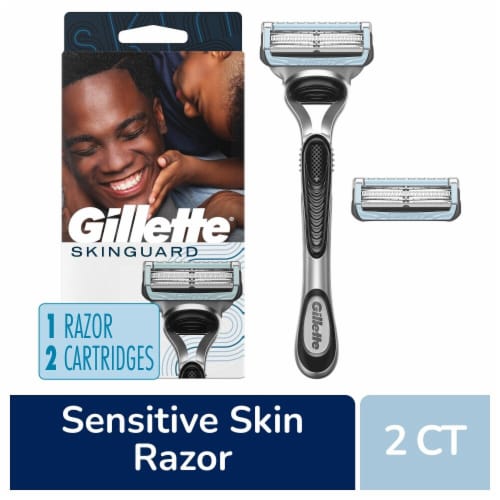 Gillette SkinGuard Men's Premium 2-Blade Razor + Razor Blade Refill Cartridges Perspective: front
