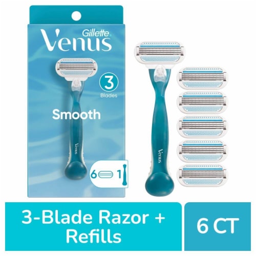 Gillette Venus Smooth Women's 3-Blade Razor Handle + Blade Refill Cartridges Value Pack Perspective: front