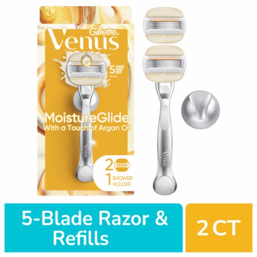 Venus Moistureglide Women's Razor, Reusable Handle, 2 Razor Blade Refills and Shower Holder Perspective: front