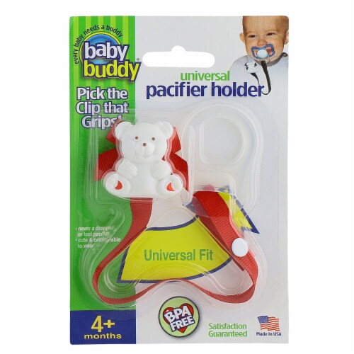 Baby Buddy Universal Pacifier Holder Clip Keep Pacifier Near & Off Floor, Red Perspective: front
