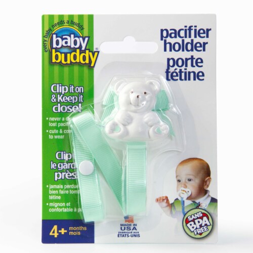 Baby Buddy Pacifier Holder Clip Cute Fashionable Bear Clips onto Clothes, Mint Perspective: front