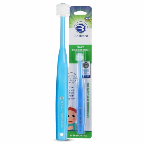 Brilliant Baby Toothbrush for Ages 4-24 Months for First Teeth, Round Head, Blue Perspective: front