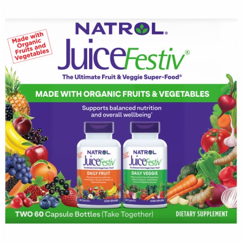 Natrol JuiceFestiv Daily Fruit & Daily Veggie Capsules (2 Pack) Perspective: front