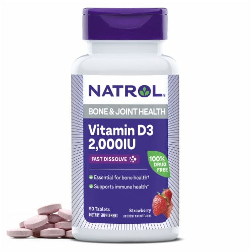 Natrol Vitamin D3 Wild Cherry Fast Dissolve Mini Tabs 2000IU Perspective: front