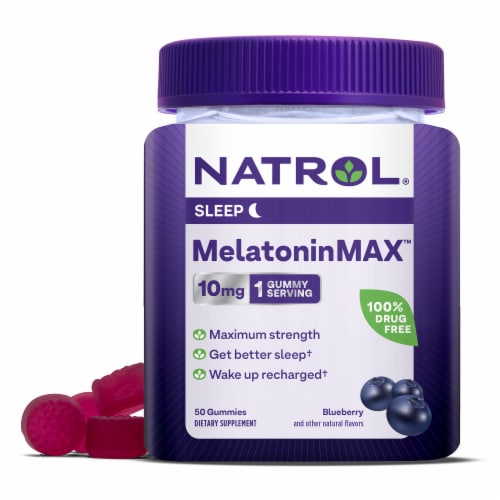 Natrol® MelatoninMax Strength Drug Free Sleep Aid Supplement Blueberry Flavored Gummies Perspective: front