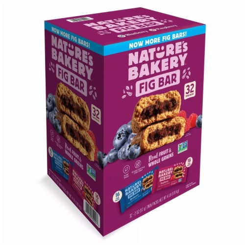 Nature's Bakery Fig Bars Variety Pack Blueberry and Raspberry (2 oz., 32 ct.) Perspective: front