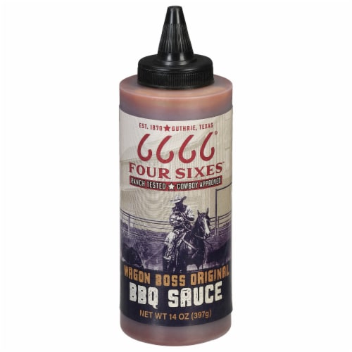 Four Sixes Wagon Boss Original BBQ Sauce Perspective: front