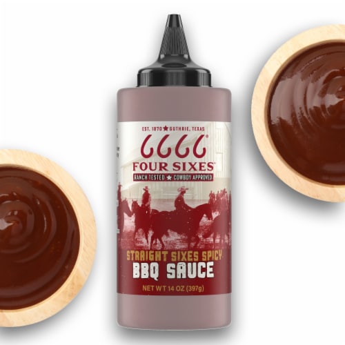 6666 4 Sixes Straight Sixes Spicy BBQ Sauce, Texas Style Spicy Barbecue Sauce Perspective: front