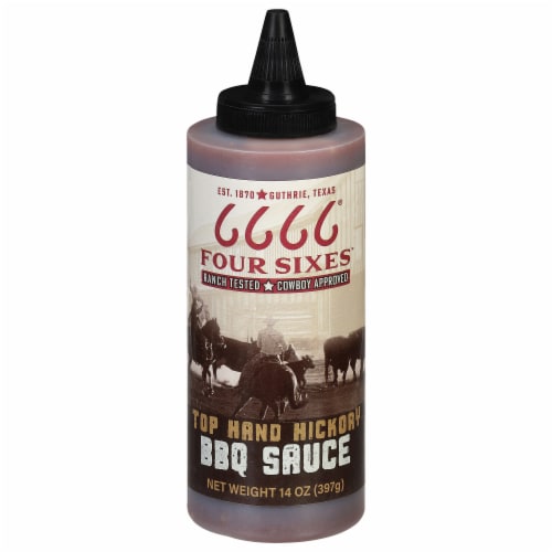 Four Sixes Top Hand Hickory BBQ Sauce Perspective: front
