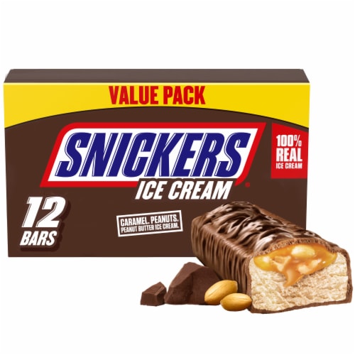 SNICKERS Ice Cream Chocolatey Caramel Peanut Butter Ice Cream Bars Individually Wrapped Dessert Perspective: front