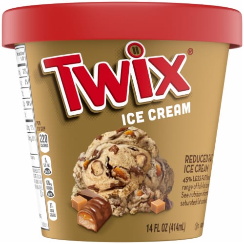 TWIX Caramel and Fudge Swirl Ice Cream Reduced Fat Caramel Ice Cream and Twix Candy Bar Pieces Perspective: front