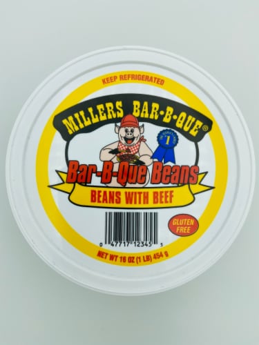 Millers Bar-B-Que Beans with Beef Perspective: front
