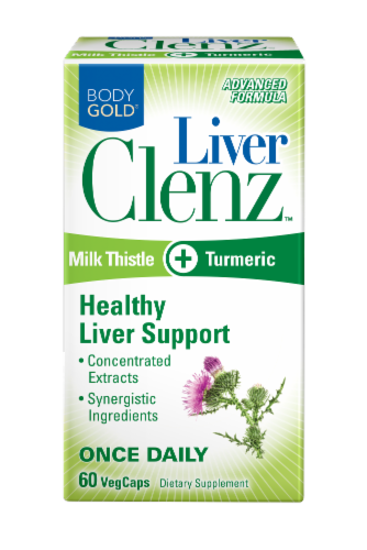 Body Gold® Liver Clenz Dietary Supplement Vegetable Capsules Perspective: front