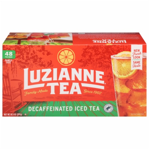 Luzianne Iced Tea Bags Decaffeinated Tea Family Size Bags Perspective: front