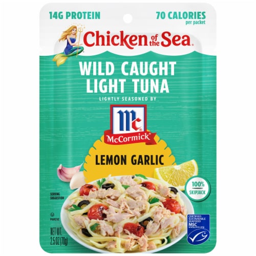 Chicken of the Sea Wild Caught Light Tuna Packet, Lemon Garlic 2.5 oz Perspective: front
