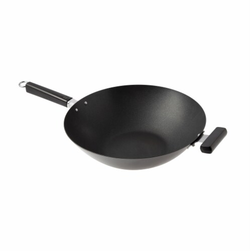 Joyce Chen 14-Inch Carbon Steel Excalibur Nonstick Flat Bottom Wok with Phenolic Handles Perspective: front