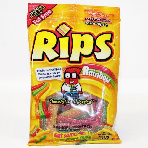 Rips® Rainbow Bite Sized Licorice Candy Bag Perspective: front