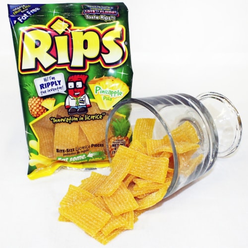 Rips® Pineapple Bite Sized Licorice Candy Bag Perspective: front