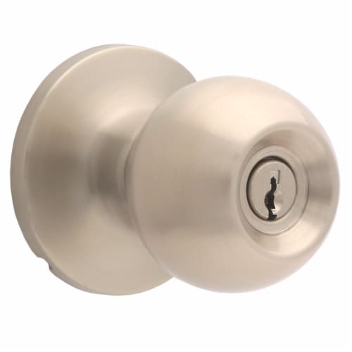 Atlas Ball Entry Door Knob Lock - Satin Nickel Perspective: front