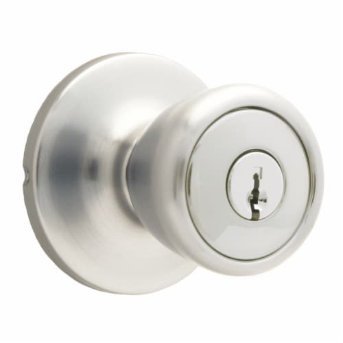 Atlas Keyed Door Knob with Round Rosette - Stainless Steel Perspective: front