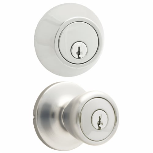 Atlas Tulip Door Knob Lock Combo Kit - Satin Chrome Perspective: front