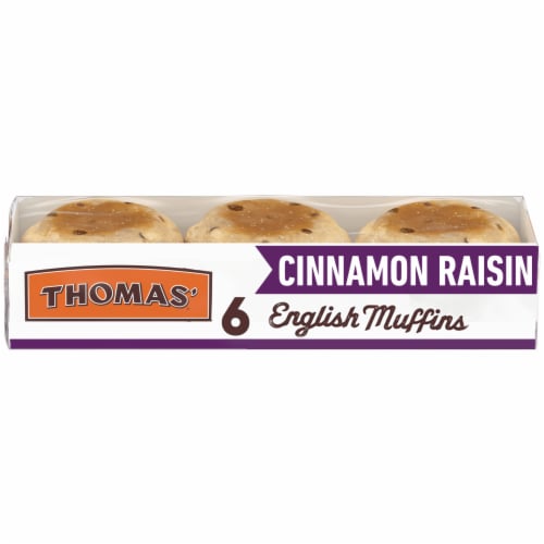 Thomas' Nooks & Crannies Cinnamon Raisin English Muffins Perspective: front