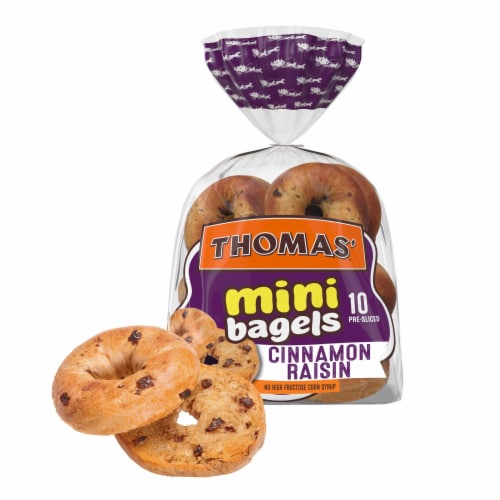 Thomas' Pre-Sliced Cinnamon Raisin Mini Bagels Perspective: front