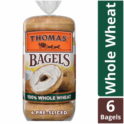 Thomas' Pre-Sliced 100% Whole Wheat Bagels Perspective: front