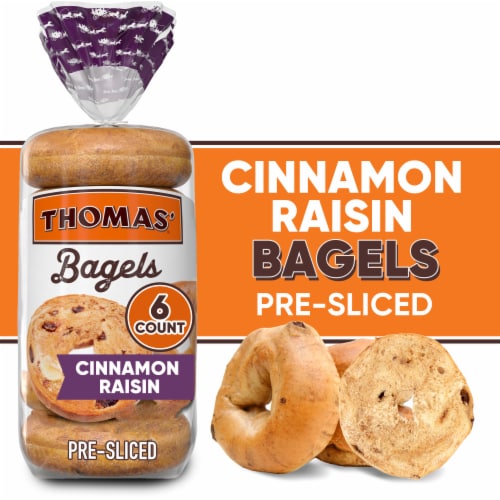 Thomas' Pre-Sliced Cinnamon Raisin Bagels Perspective: front