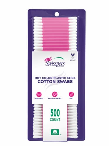 Swisspers Hot Color Plastic Stick Cotton Swabs Perspective: front