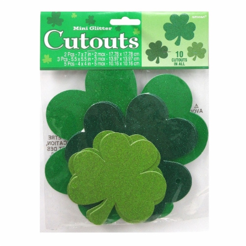 Amscan Saint Patrick's Day Mini Glitter Shamrock Cutouts Perspective: front