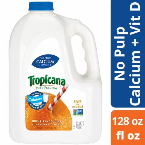 Tropicana Pure Premium® No Pulp Calcium & Vitamin D 100% Orange Juice Jug Perspective: front
