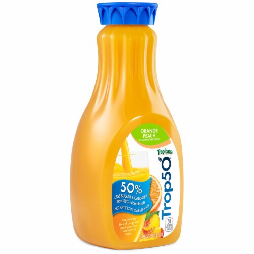 Tropicana Trop50 Orange Peach Juice Drink Bottle Perspective: front