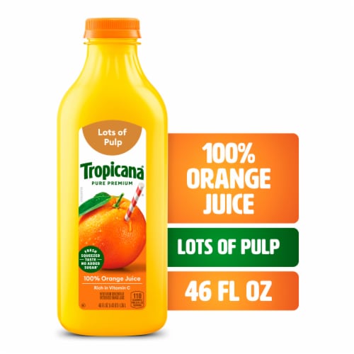 Tropicana Pure Premium Original Lots Of Pulp No Sugar Added 100% Orange Juice Perspective: front