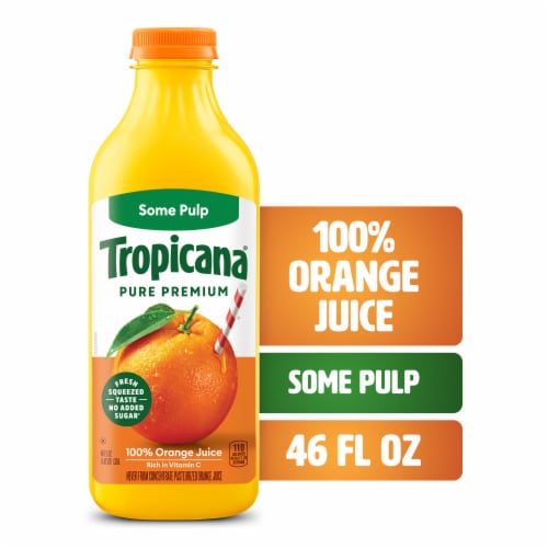Tropicana Pure Premium Original Some Pulp No Sugar Added 100% Orange Juice Perspective: front