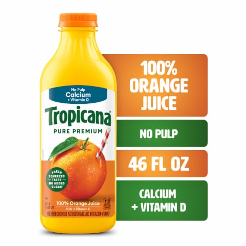 Tropicana Pure Premium Original No Pulp No Sugar Added Calcium And Vitamin D 100% Orange Juice Perspective: front
