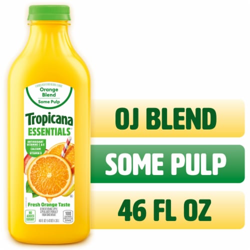 Tropicana Essentials Flavored Orange Juice Beverage Blend With Other Fruit, Some Pulp, 46 fl oz Perspective: front