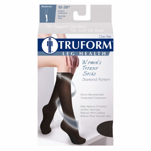 Truform Leg Health Moderate Diamond Pattern Women’s Compression Trouser Socks - Black Perspective: front