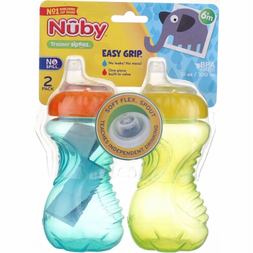 Nuby No-Spill Gripper Cup, Sippy Cup for Baby and Toddler, 10 Ounce,  Colors