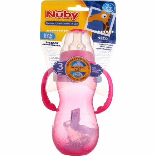 Nuby 3 Stage Baby Bottle with Handles 3m Standard Neck 11 oz