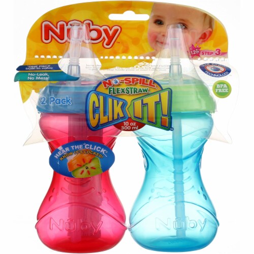 Nuby 2-Pack No-Spill Flip-It Cups, 10 Ounce, Colors May Vary