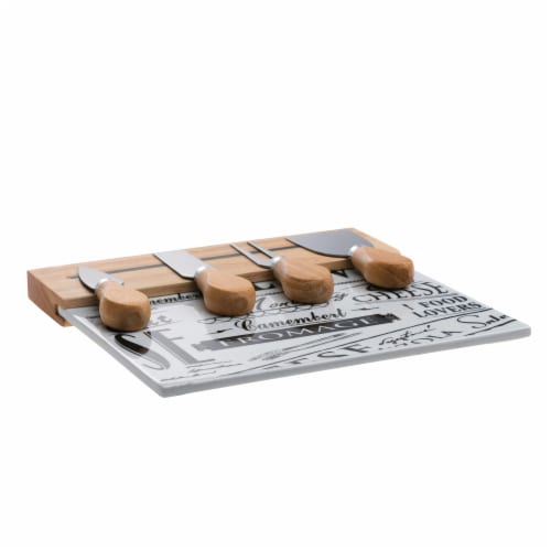 Tabletops Unlimited Rubberwood & Ceramic Cheese Set Perspective: front