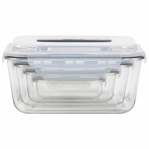 Pyrex 6-cup Rectangle Glass Storage Containers with Plastic Lids  4Containers