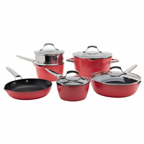 Denmark Aluminum Non-Stick Cookware Set - Coral, 10 pc - Metro Market