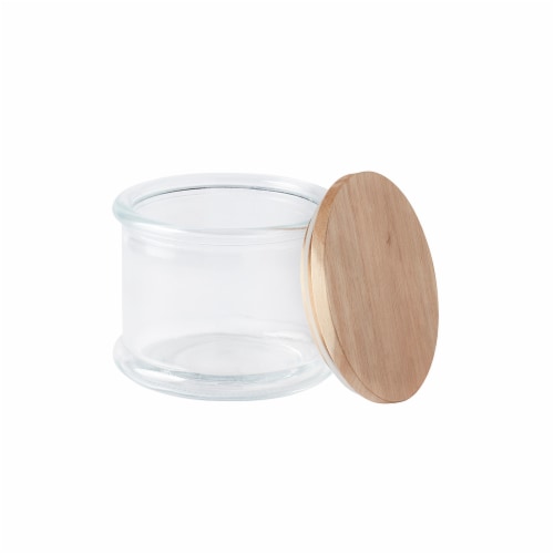 Tabletops Unlimited Small Glass Skinny Apothecary Jar with Acacia Lid Perspective: front